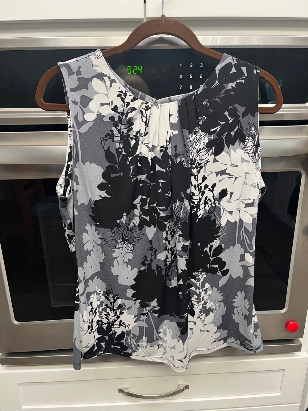 Calvin Klein Black, Gray & White Floral Pleat Front Camisole